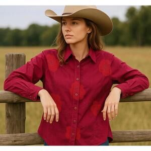 Twenty X XL Embroidered Western Shirt Pink Red Floral Cotton Cowboycore